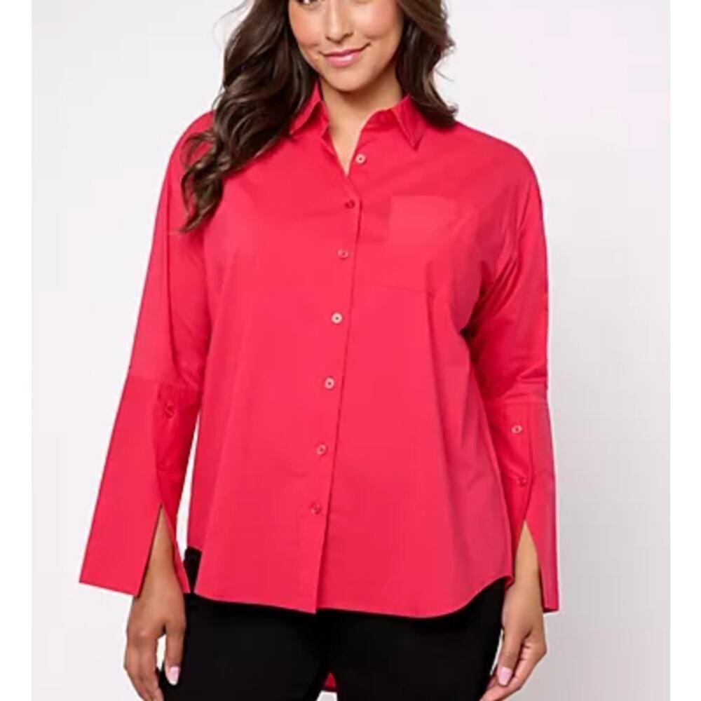 NWOT QVC Studio Park x Amy Stran Modern Button Front Shirt Sz M in Rouge, Cotton